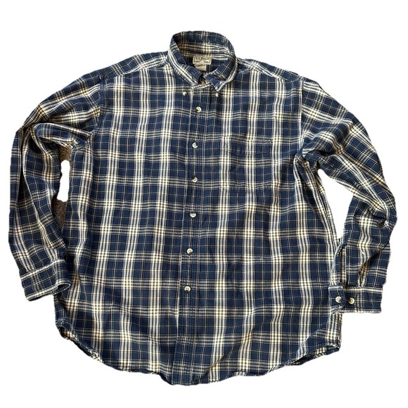 L.L. Bean‎ Blue Green Plaid Heavy Weight Cotton Flannel Shirt Large - Picture 1 of 7